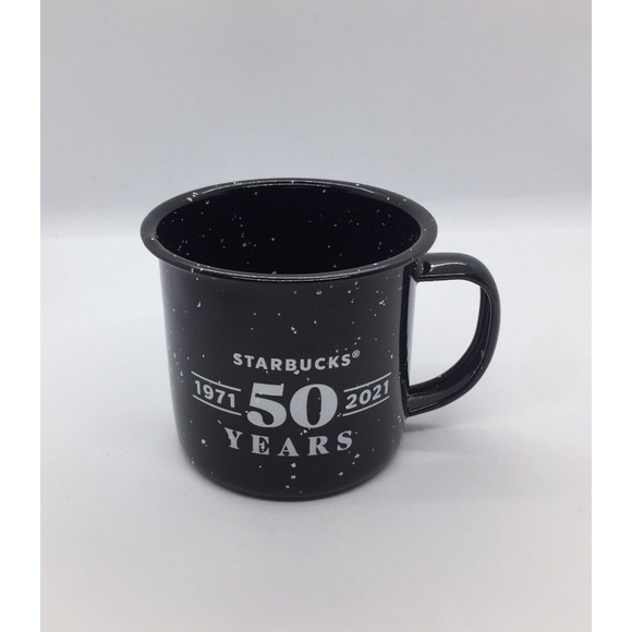 Starbucks Rare 50 Years Small Mini Tin Metal Espresso Mug Cup Collectable Black - Picture 1 of 4